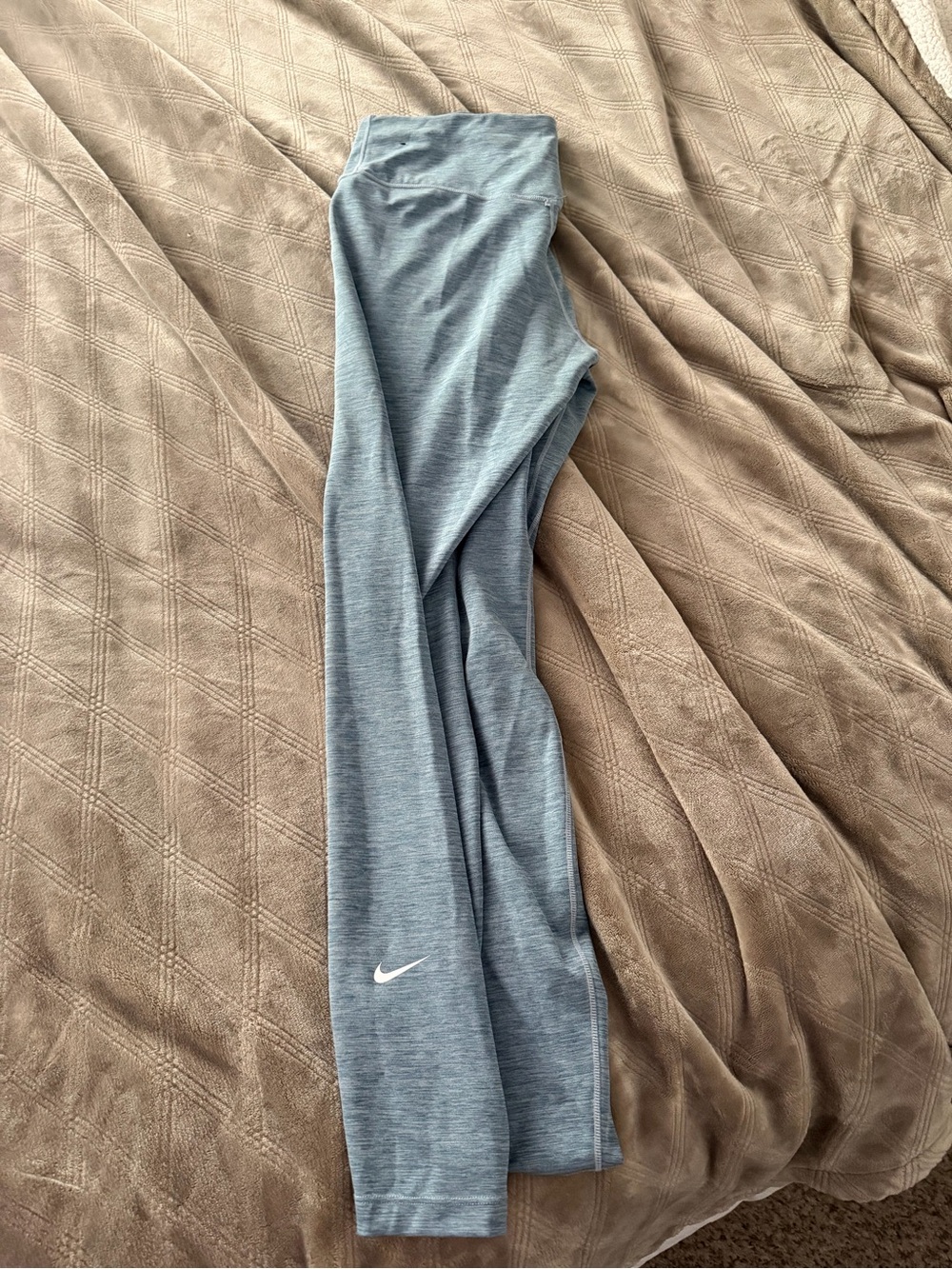 Nike Heathered Light Blue Leggings with White Swoosh